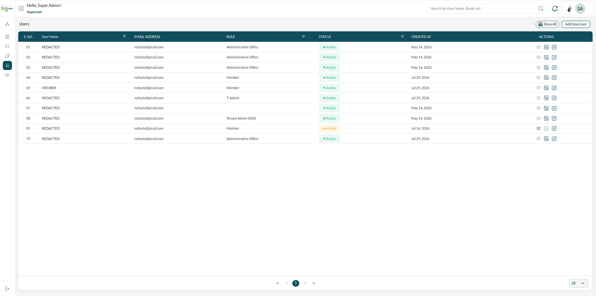 A second tenant, with its own branding and user list, served by the same deployment on a different schema.
